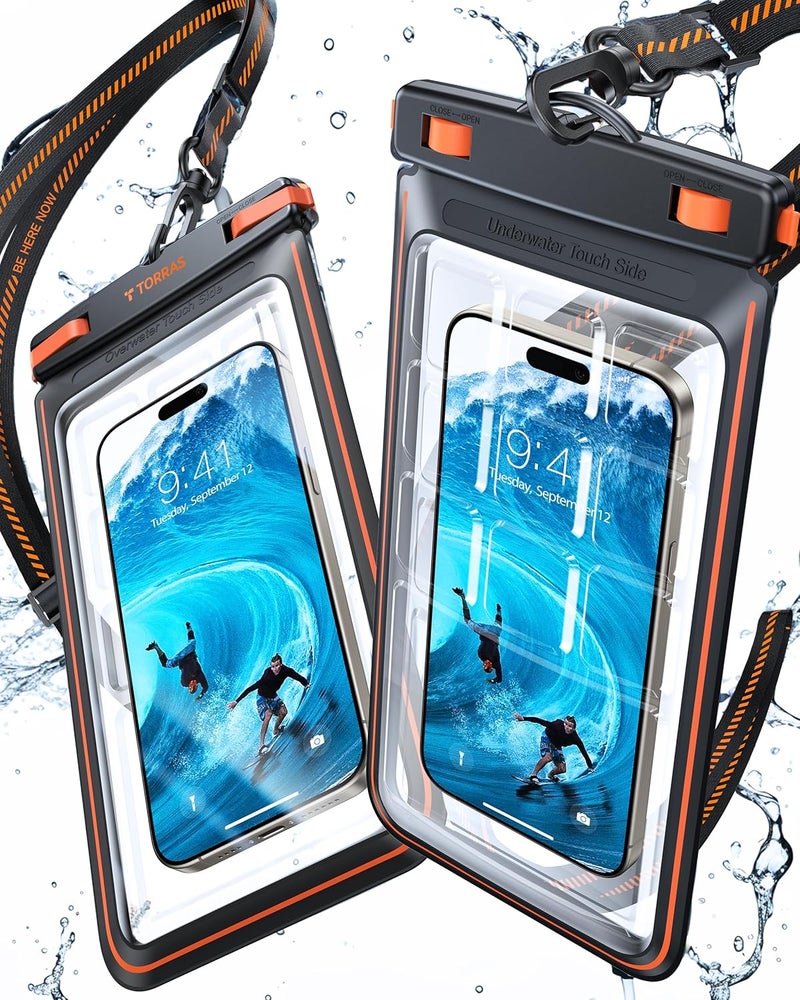 TORRAS 2 Pack IPX8 Waterproof Phone Pouch Floating, Underwater Screen Touchable, Waterproof Phone Case with Lanyard for iPhone 16 Pro Max 15 14 S25, Cell Phone Dry Bag Cruise Essentials 7.0", Black - Image 1